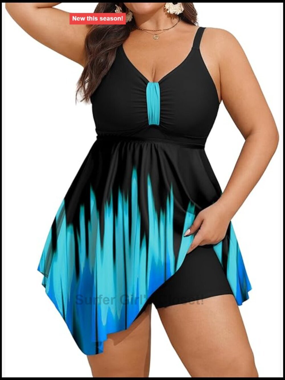 Plus Size One Piece Swim Dress Tummy Control Swimsuit with Flowy Skirt
